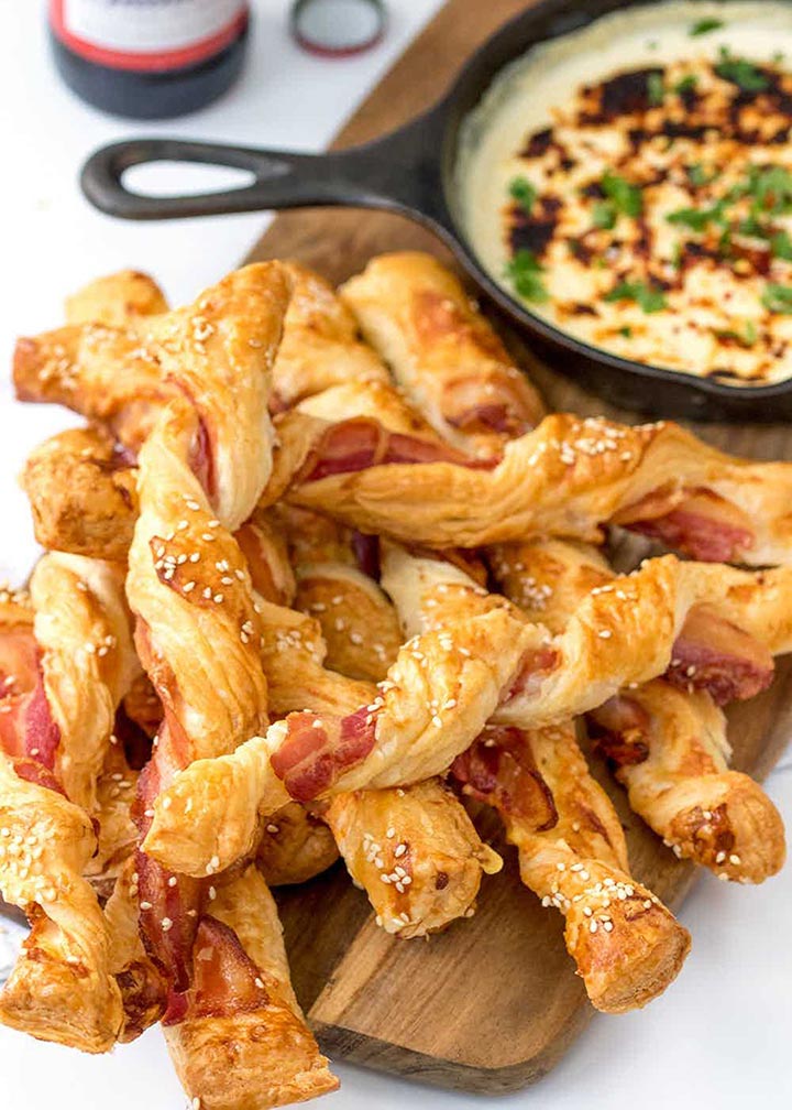 Bacon Pastry Twists with Beer Cheese Dip