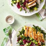 Breaded Pork Cutlet with Avocado and Shredded Kale Salad